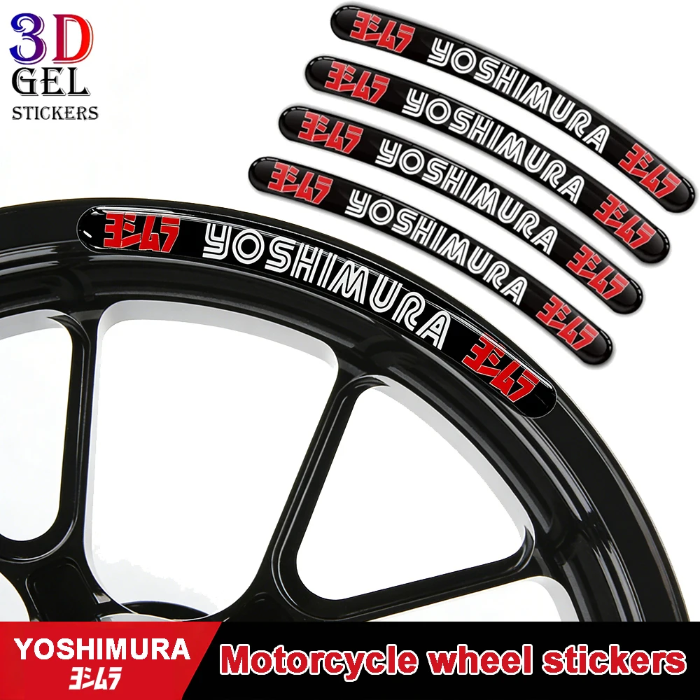 

1set/8pcs 3D Gel YOSHIMURA Motorcycle Wheel Stickers Reflective Rim Decals Bike Tire Stripes Motorbike Accessories