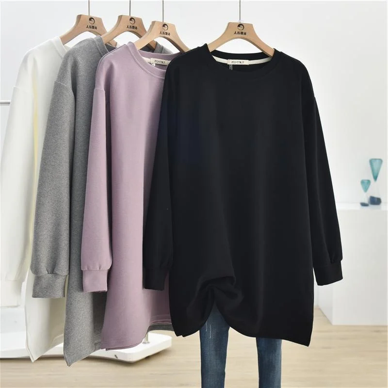 

plus Size Thiened Fce Autumn Winter T-irt Women's Mid-Length Base Layer irt Lazy Sle Casual Comfortable Top