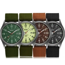 SOKI Canvas Watches Men Fashion Watch Calendar Quartz Watch Nylon Strap Watches Men Sports Waterproof Watches Horloge Man