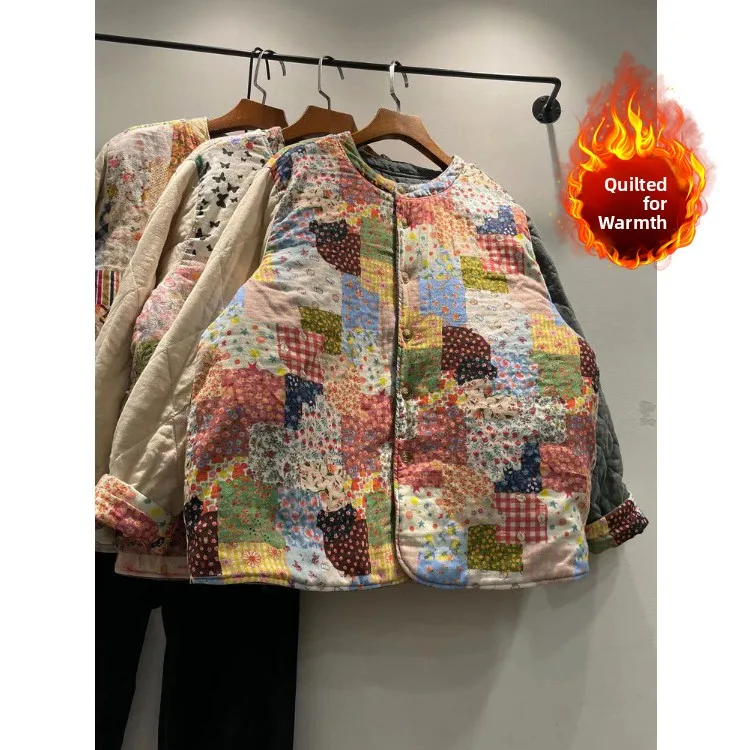 Chaqueta de Aodón Estampada Retro y E, Talla ande, para Mujer, Abrigada para Invierno, Cómoda, de Doble Cara, Info...