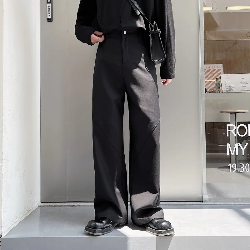 SYUHGFA Korean Style Men's Suit Pants High Street Straight Wide Leg Male Trousers Solid Color Loose Bottom Simple 2024 Autumn