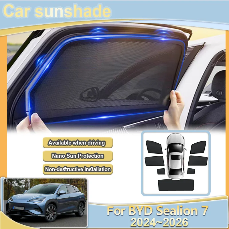 

Для BYD Sealion 7, аксессуары 2024 2025 2026, автомобильный солнцезащитный козырек, боковой автоматический солнцезащитный козырек, блокирующий УФ-излучение, теплоизоляционные шторы, аксессуары