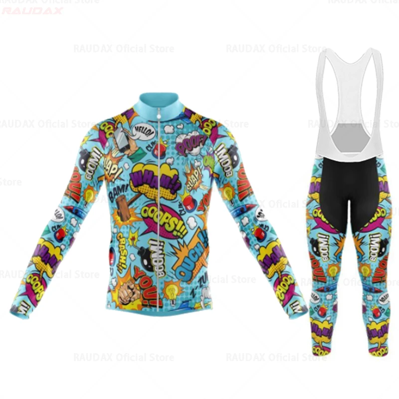 Cartoon Cycling Jersey Set, MTB Maillot, Road Bike Shirts, Long Sleeve, Bicycle Clothing, Riding Sportswear, Spring, Autumn