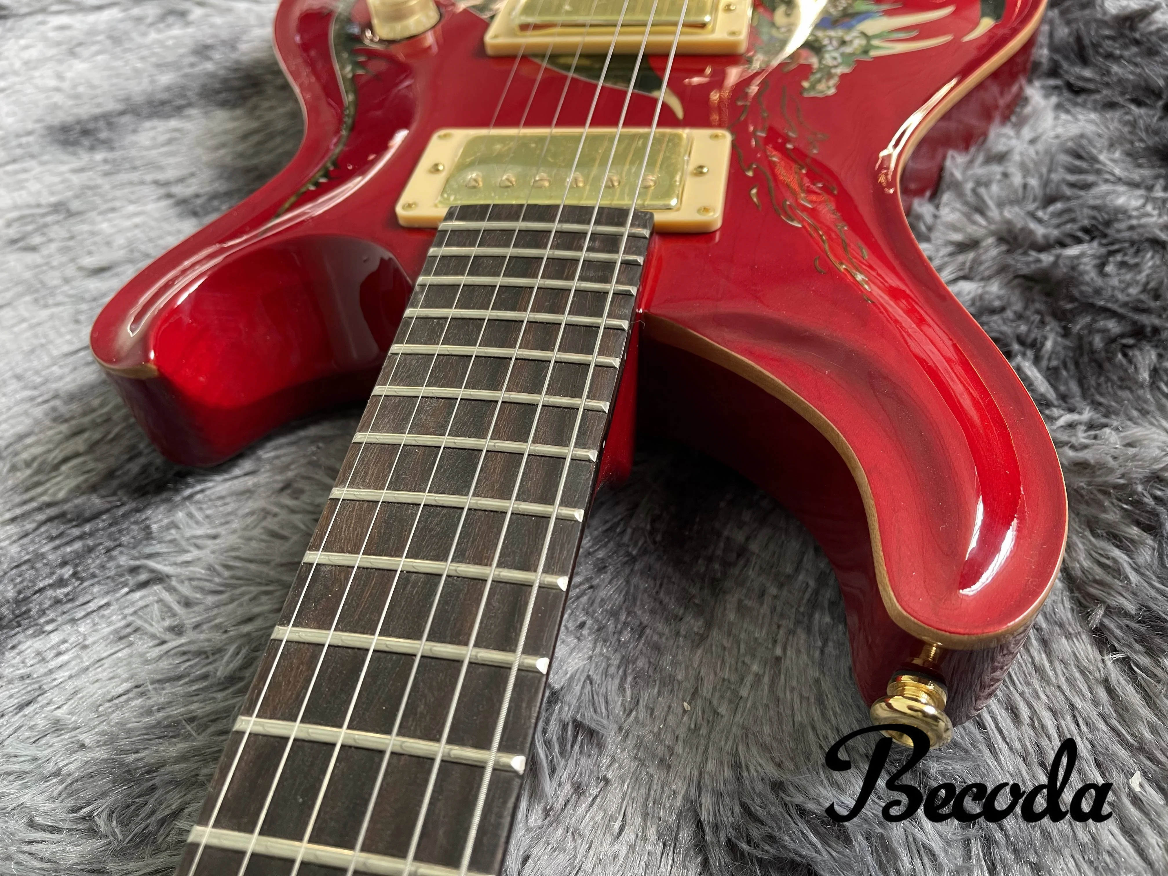 China Becoda OEM  Electric Guitar PR sguitar Dragon body maple top, in stock.