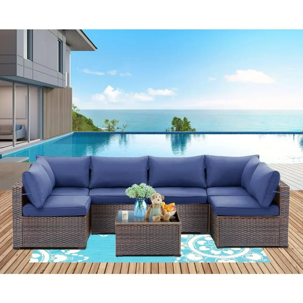 

Outdoor Patio Sofa,7 Pieces Outdoor Patio Furniture Sets,Manual Weaving Wicker Patio Sofa with Tea Table,patio furniture set