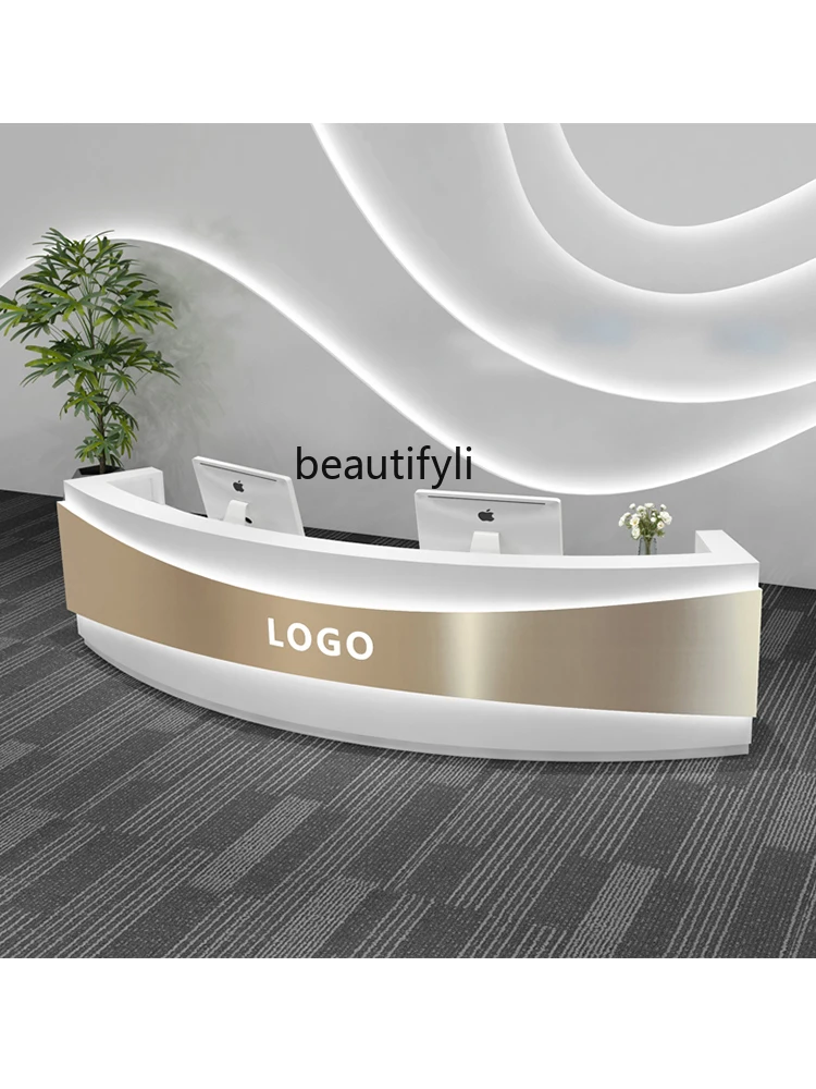 

yj19 Modern Simple Stainless Steel Curved Cashier Clothing Store Beauty Salon Light Luxury Bar Company Hotel Reception