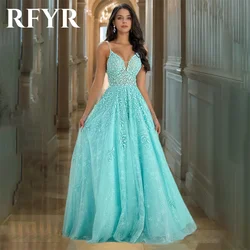 RFYR Light Blue Evening Dress A-Line Spaghetti Strap Sleeveless Party Dress Appliques Robe De Mariée Party Gown Women Customized