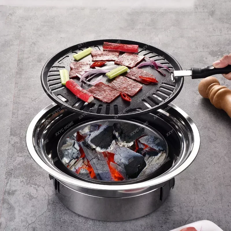 

Household Stainless Steel Korean Charcoal Oven Commercial round Non-Stick Barbecue Oven Outdoor Camping Portable Charcoal Stove