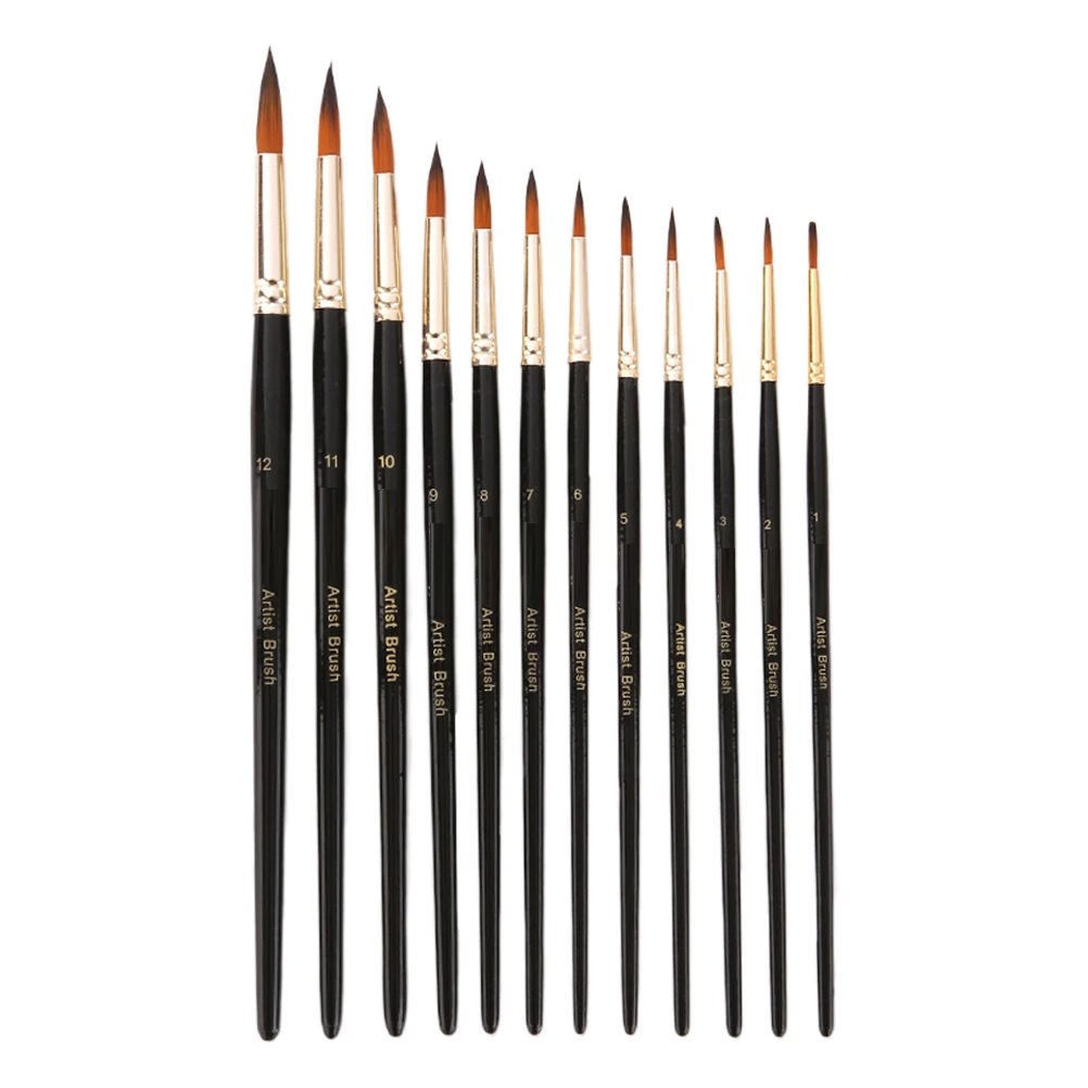 

12pcs Nylon Paint Wood Handle Two-Tone Art Brushes Set For Watercolor Oil Acrylic Face Painting Durable Drawing Brushes