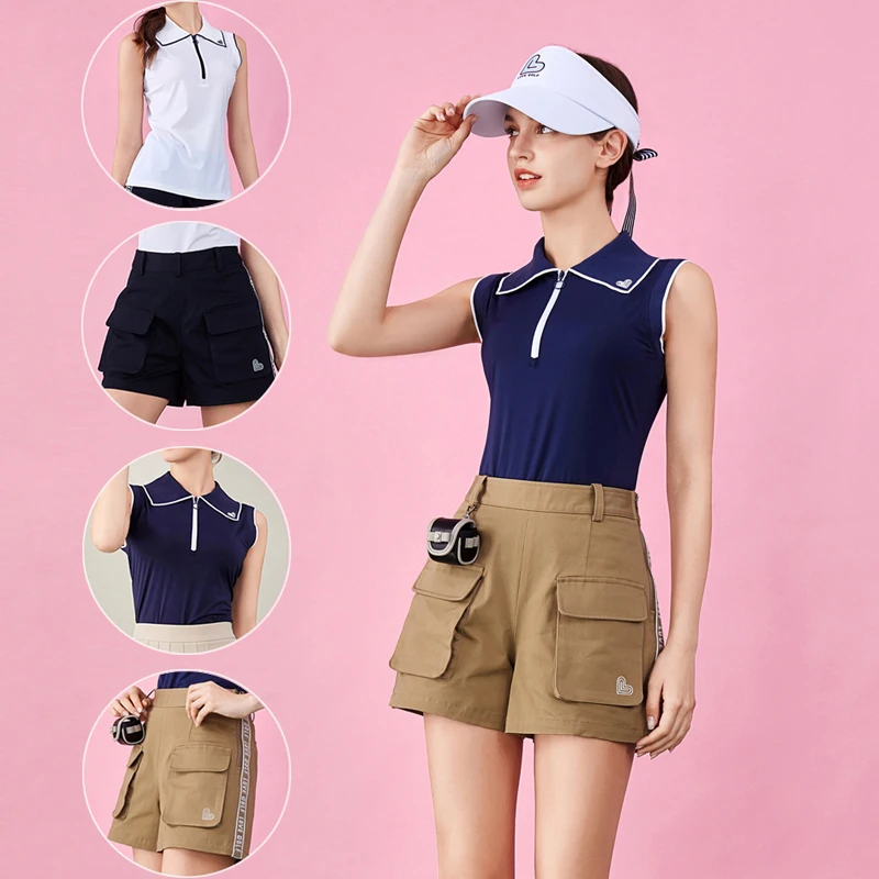 

Love Golf Women Slim High Waist Shorts Breathable Training Trousers Summer Sleeveless Golf Shirt Quick Dry Polo Sport Tank Tops