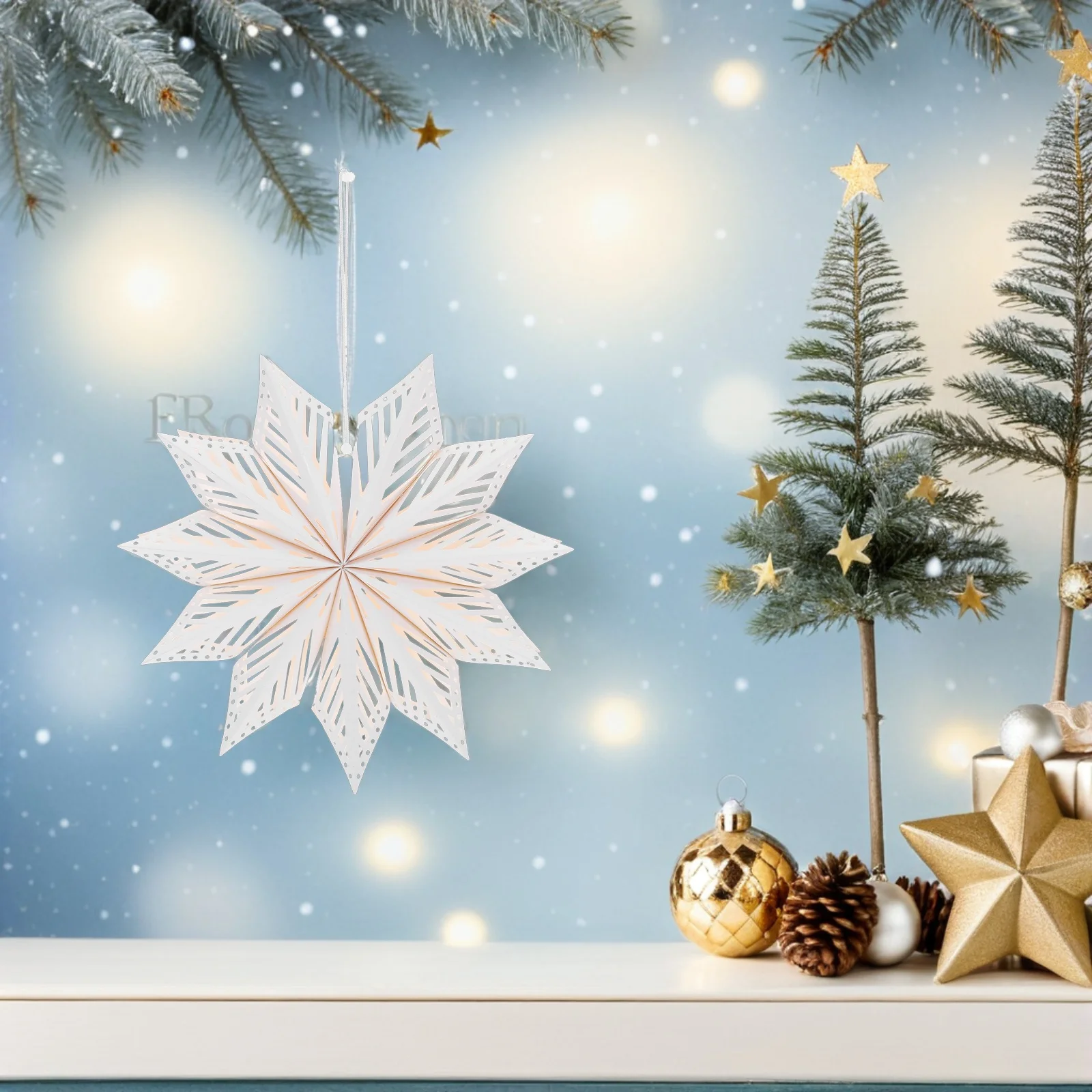 

2Pcs Foldable 3D Snowflake Hanging Ornaments Paper Craft Star Decorations Christmas Tree Indoor Winter Party Holiday