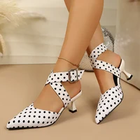 Ladies Cross-Band High Heels Sandals Thin Heel Summer New Polka Dot Slip-On Buckle Strap Elegant Footwear for Women - Image 5