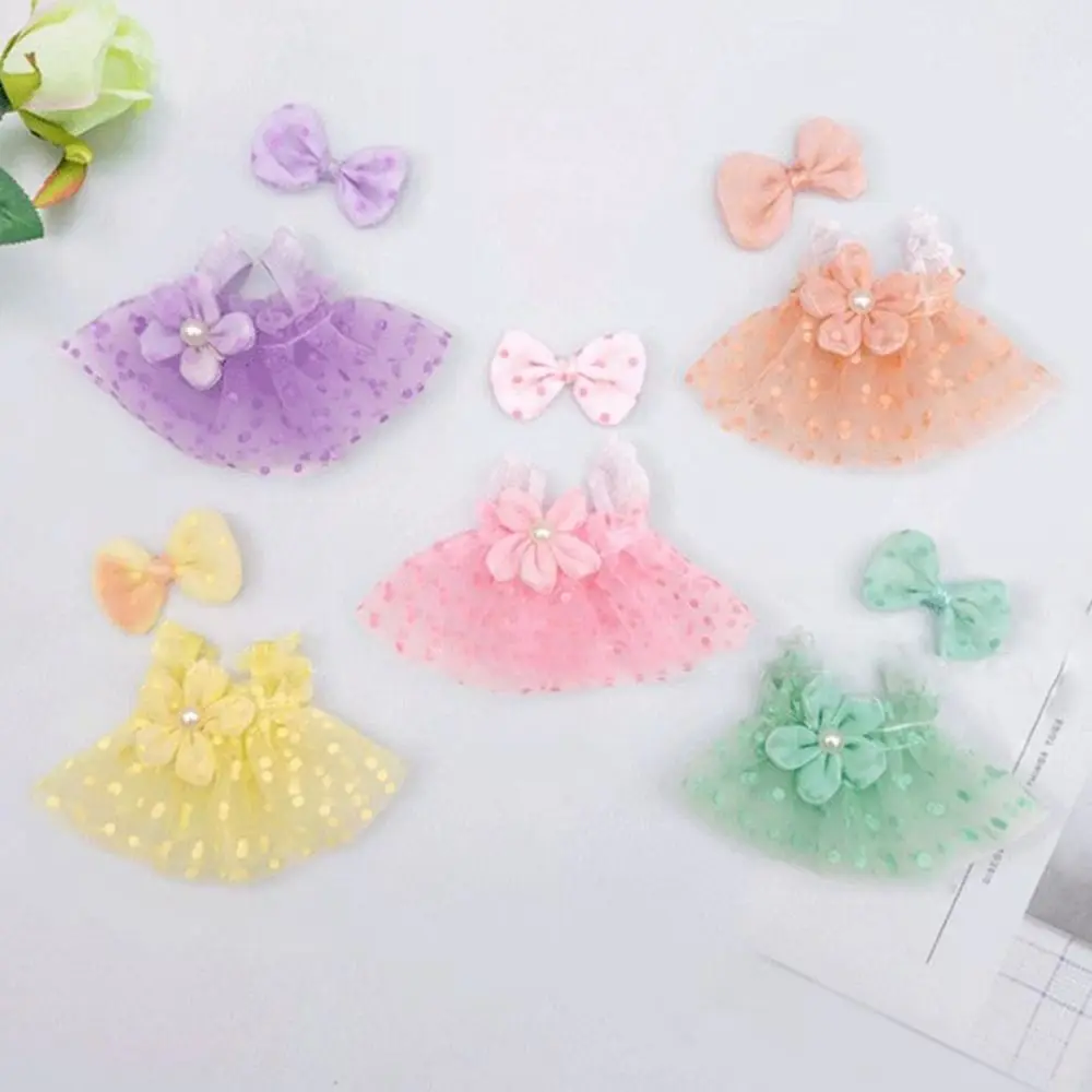 Cute Polka Dot Mesh Skirt 5 Colors with Bow Headwear Doll Princess Lace Dresses for EXO Idol Dolls for 13~18cm Cotton Doll