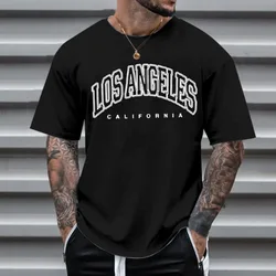 Los Angeles Letters Printed T-shirt Fashion Men's Europe and The United States Retro Style Short-sleeved Large Size T-shirt