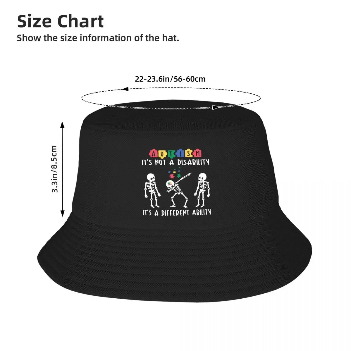 Sombrero de cubo personalizado con citas divertidas para hombres y mujeres, gorra de pesca con autismo negro, sol de playa, Camping, Verano