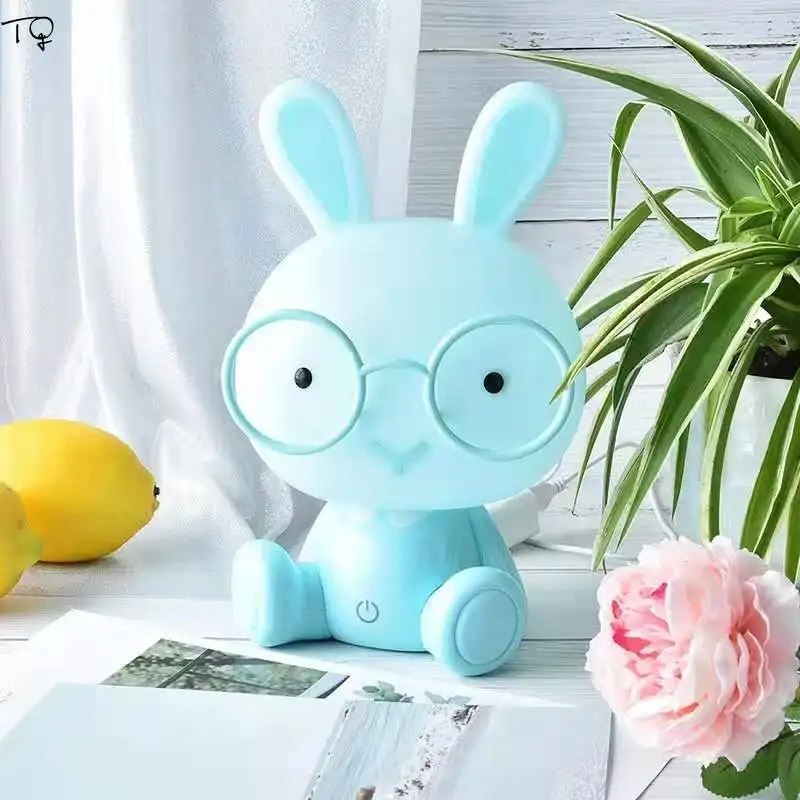 Cartoon Glasses Rabbit LED Night Light Modern Touch Switch Dimming USB Charger Eye Protect Energy Saving Bedroom Kid\'s Room Gift