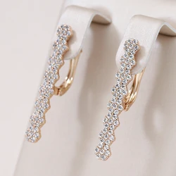 Kinel Geometric Full Natural Zircon Long Earrings For Women Fashion 585 Rose Gold Color Drop Earring High Quality Daily Jewelry