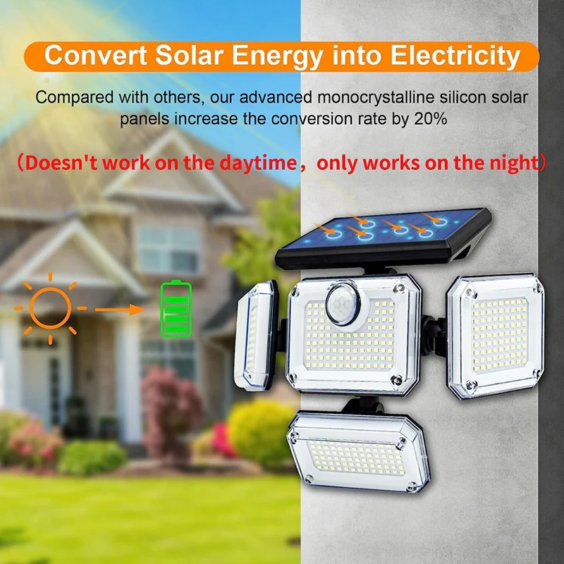 Solar Lights Outdoor Motion Sensor 333 LED Flood Lights, Solar Wall Lights With 2 Remote Controls