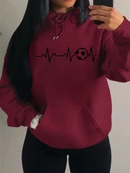 Football Electrocardiogram Personality Design Women Hoody Harajuku Street Clothes Warm Sweatshirt Fleece Autumn Woman Hoodies