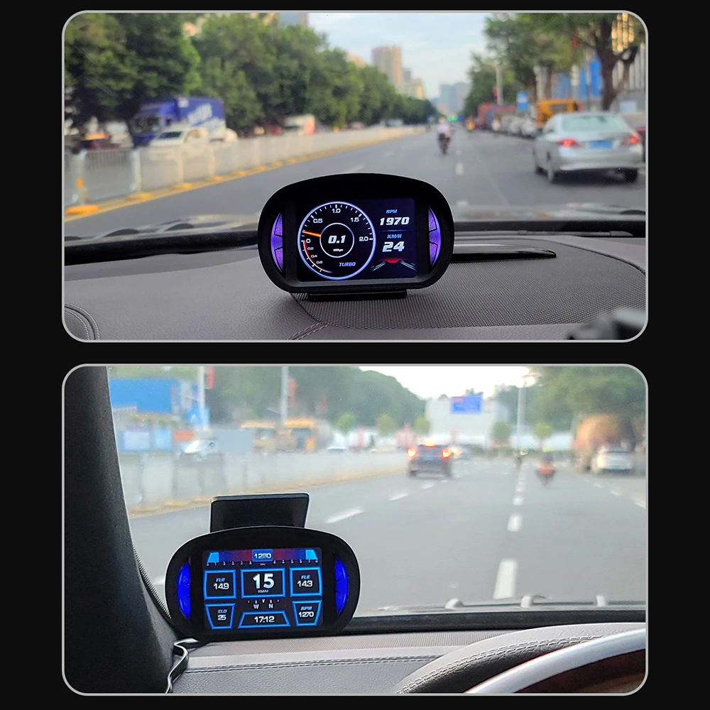 HUD Auto Head Up Display OBD2 Digital Car Speedometer Speed Meter 4x4 inclinometer Dual Mode GPS Slope Gauges Engine RPM Battery