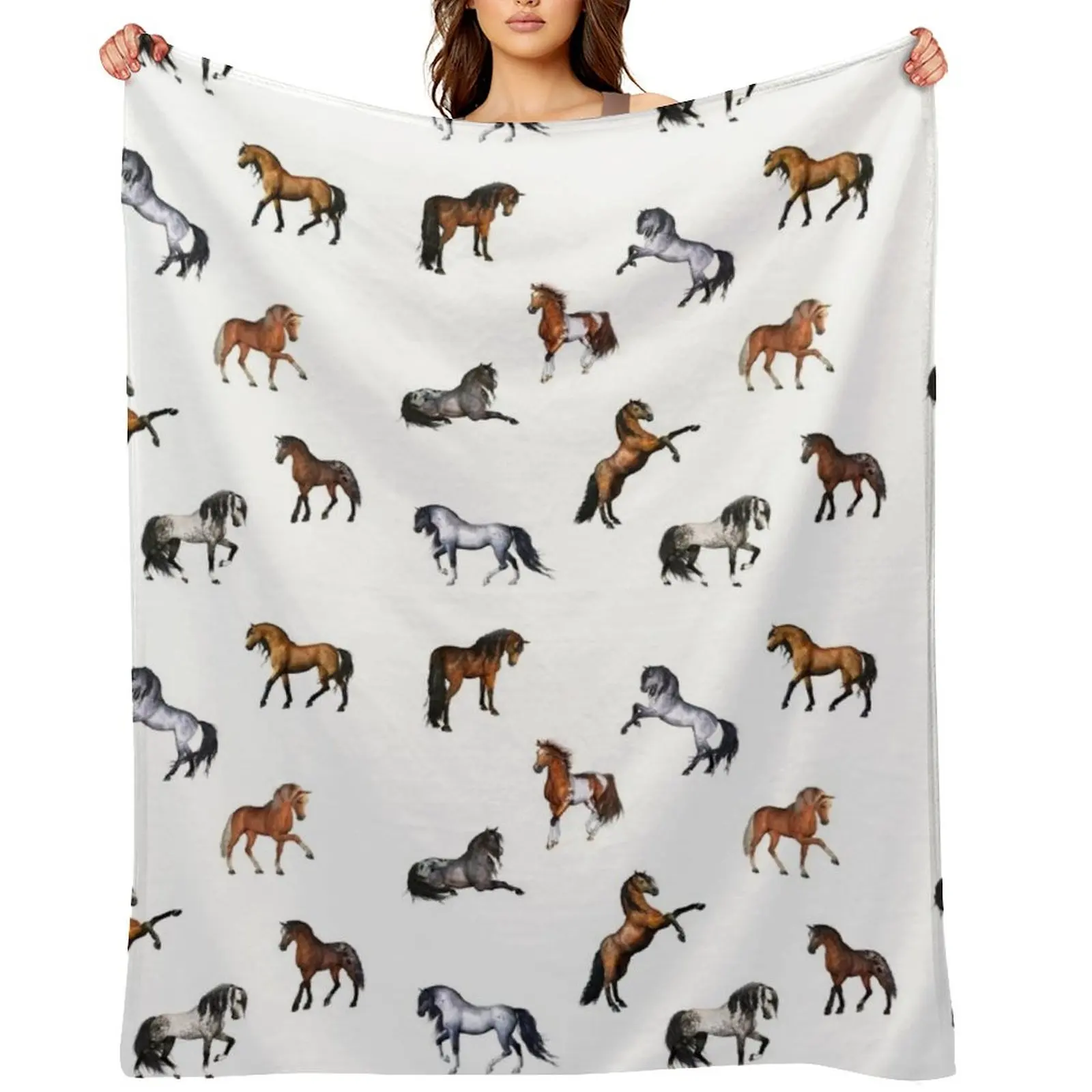 Many cute wild horses - seamless pattern Throw Blanket Sofa Throw Furry Giant Sofa Sofa Blankets