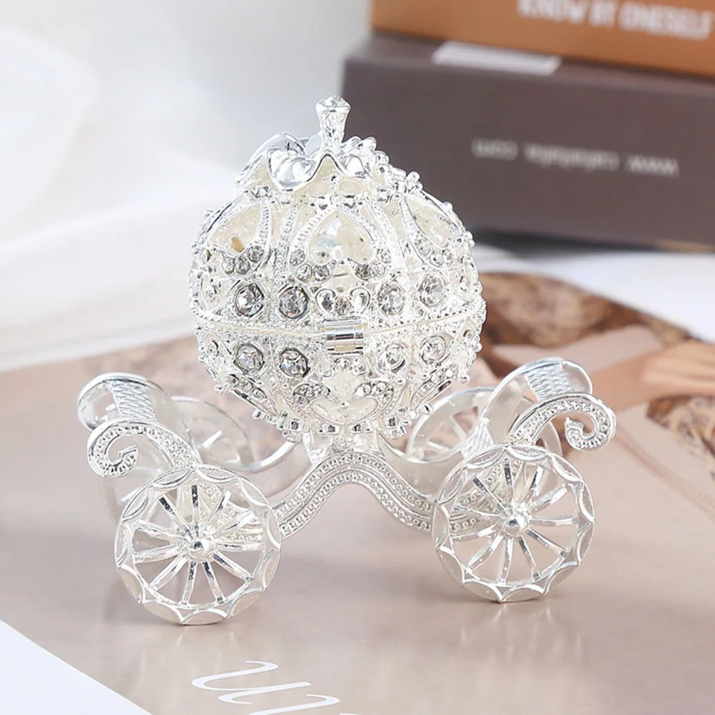 Pumpkin Carriage Trinket Box Jewelry Storage Display Case For Ring Necklace Home Decor Metal Keepsake Organizer