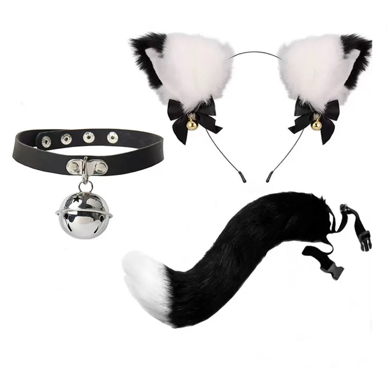 Handgefertigte Katzenohren-Glocken-Stirnband- und Schwanz-Accessoire-Sets, schwarz, pelzig, für Halloween, Cosplay, Party, Tanz, Performance, Bekleidung, Kostüm-Requisiten – Detail 21