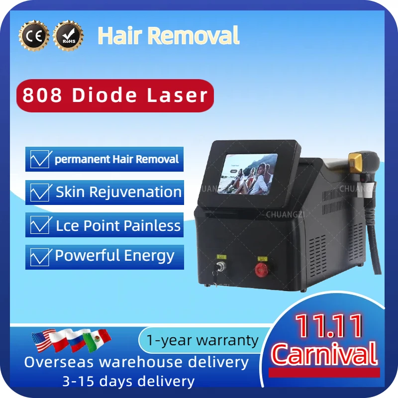 808nm 755nm 1064nm Diode Laser Hair Removal Machine Alexandrit Permanent Removal Cooling Head Painless Laser Epilator