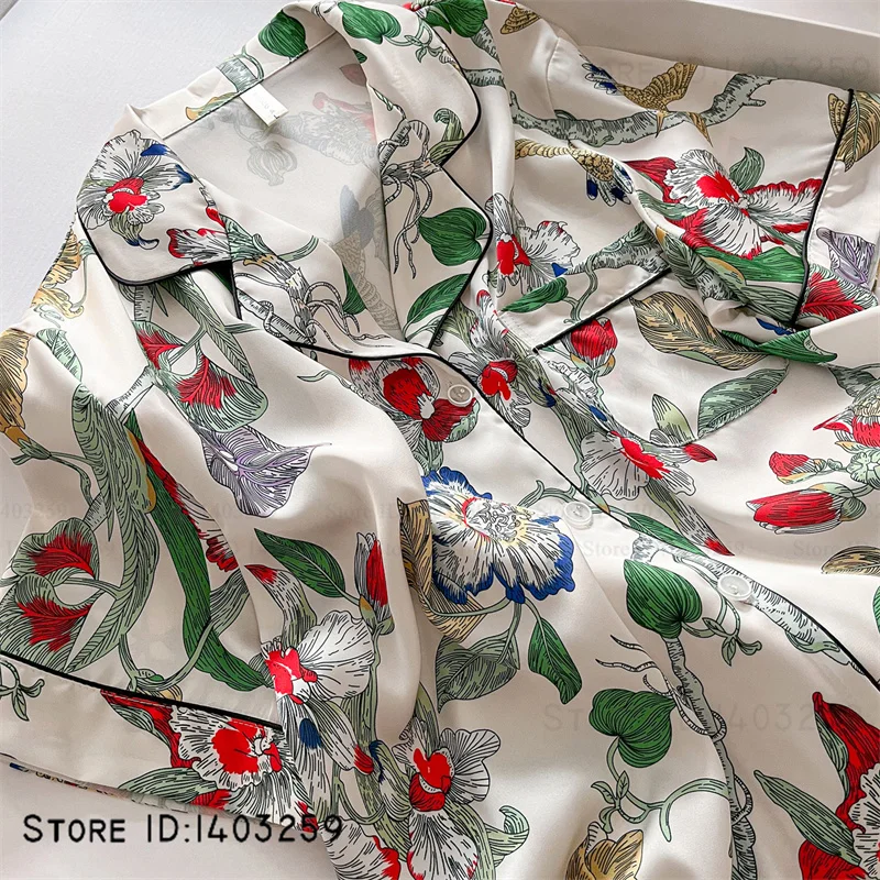 حريري الساتان النساء ملابس خاصة 2 قطعة منامة مجموعة طباعة زهرة الملابس الداخلية الحميمة منامة دعوى الربيع الصيف ملابس نوم جديدة المتسكعون #2