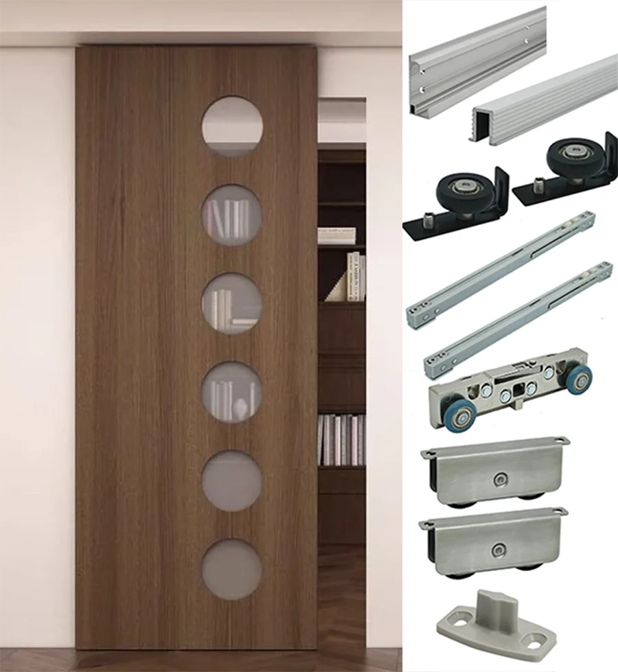 

Smooth Slide Invisible Track Floating Ghost Sliding Barn Door Hardware Roller Wheels Kit Two Way Soft Closing Accessories