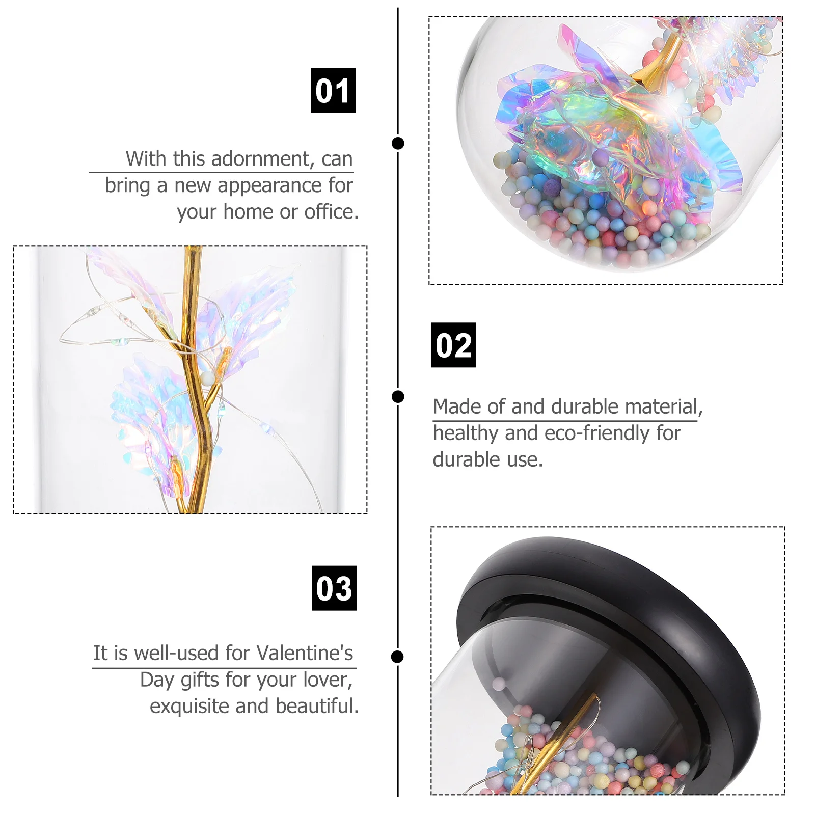 

Gold Foil Rose Simulation LED Night Lamp Glass Dome Romantic Preserved Flower Valentine's Day Gift Artificial Flower Home