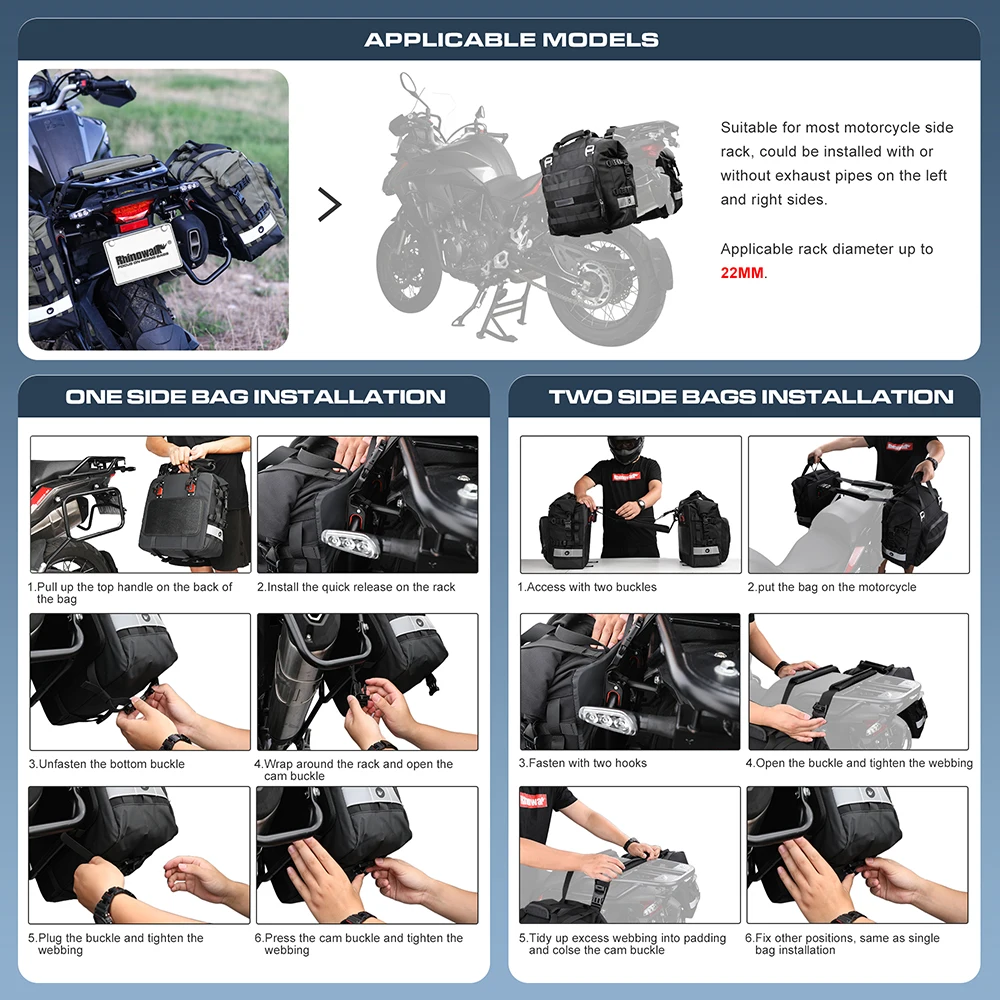Quick Release Motorcycle Saddle Bag with Removable Waterproof Inner Bag Universal Motorbike Side Bag Travel Luggage Pack Pannier