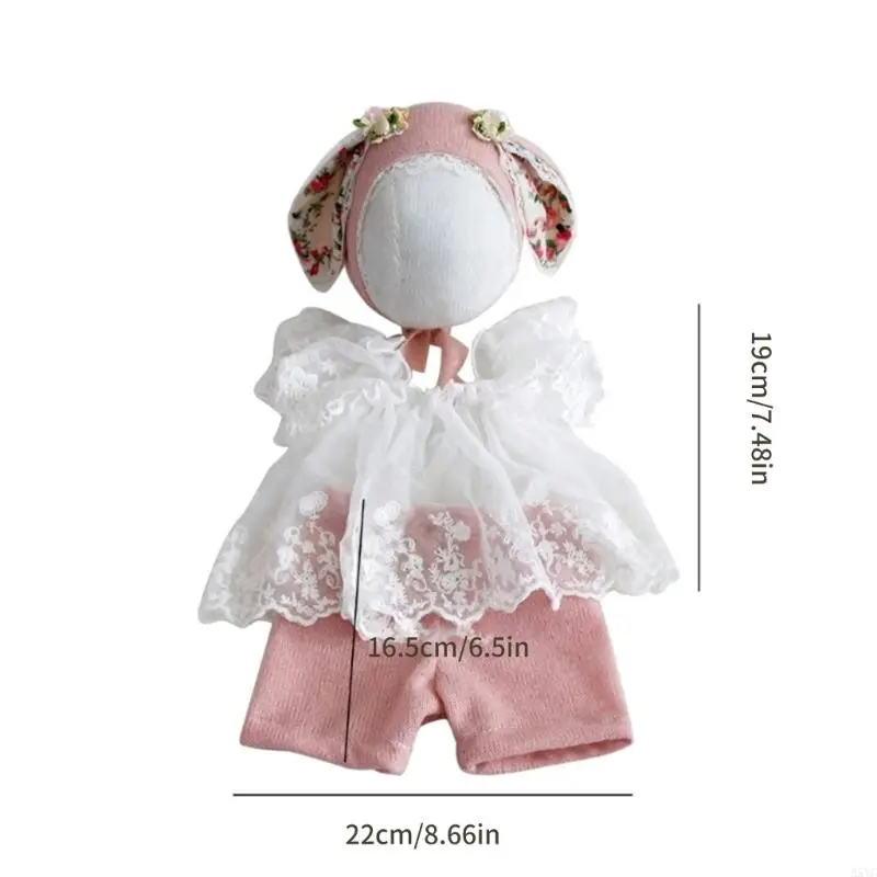 A5YC فستان دانتيل لحديثي الولادة بطبقة من التول من القطن بتصميم داخلي على شكل أذن حيوان لتصوير الأطفال البنات #6