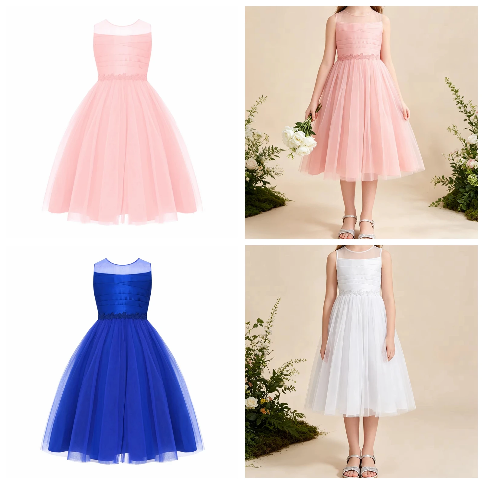 

Flower Girls Dress Set Little Bridesmaid Wedding Princess Prom Gown Children's Birthday Ball Party Show Evening Dance Dress