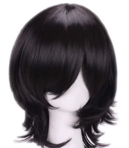 Cabelo em camadas curtas para homens, perucas cosplay anime, peruca de festa, fantasia preta, do outro lado