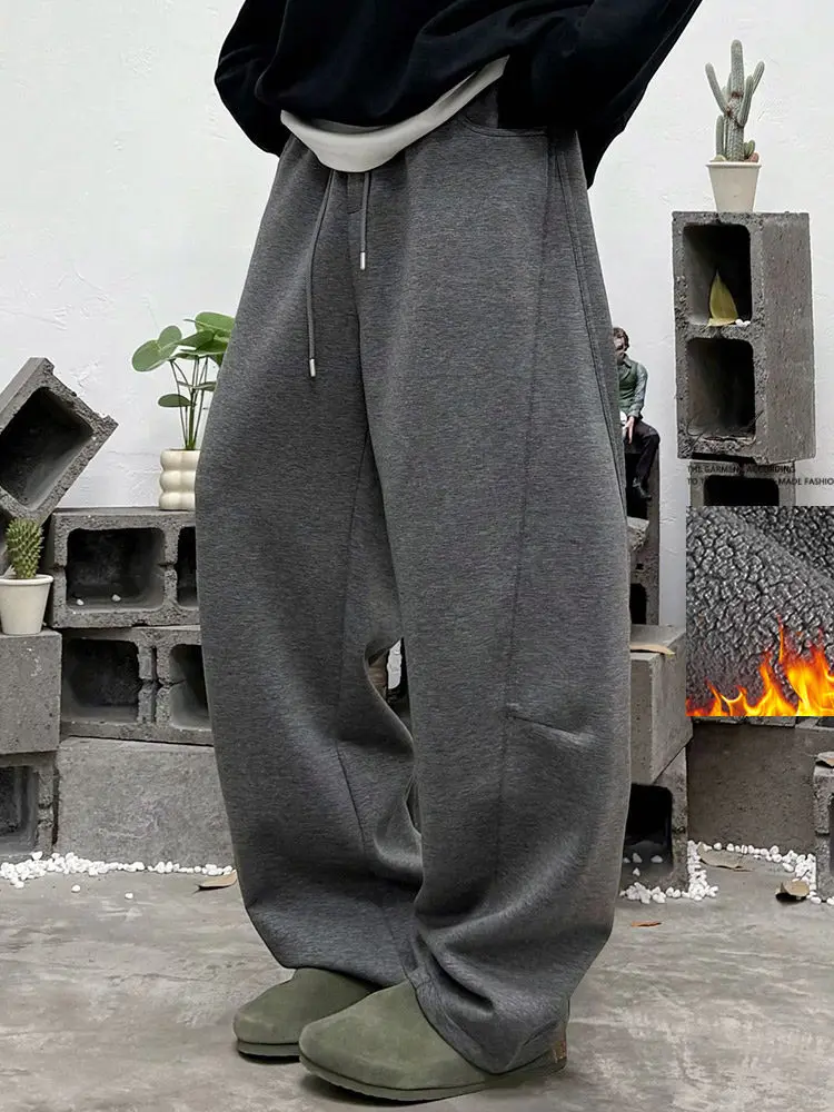 

High-End Men's plus Size Fce Lined Straight Leg Cotton Sweatpants Warm Casual Workwear Trendy Autumn Winter Sports Pants