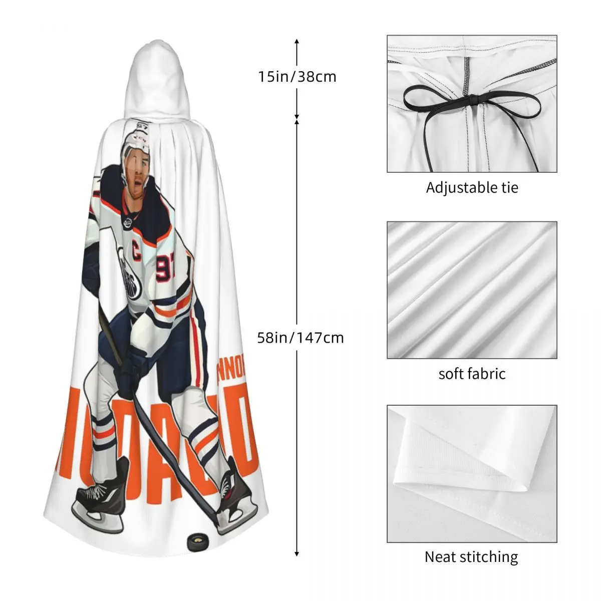 كونور ماك ديفيد 97 لمحبي إدمونتون أويلرز عباءة طويلة بقلنسوة الساحرة زي القرون الوسطى التأثيري كيب الهالوين مصاص دماء الكبار للجنسين