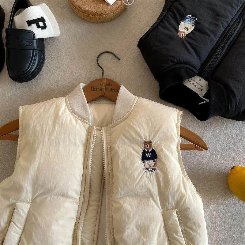 Kinder-Baumwollweste Jungen 2026 Winter Baseball-Kragen Weste Jacke Baby Wärmehaltende Ärmellose Jacke Mädchen Besticktes Oberteil – Detail 14