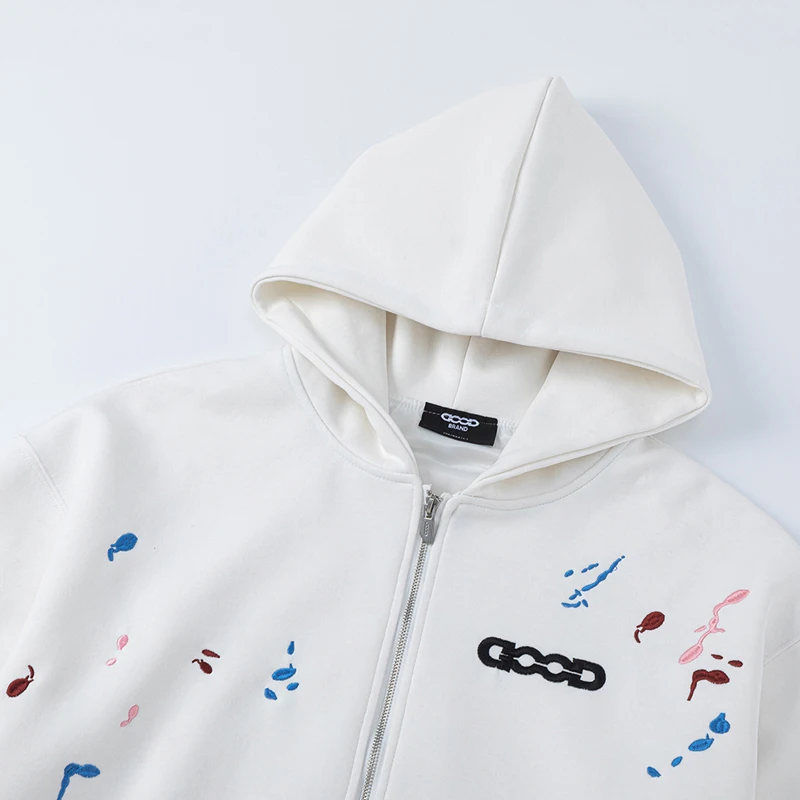 GOODBRAND هوديي رسمت باليد التطريز جودة عالية 1:1 القطن عادية فضفاض الاتجاه جيد قمصان سويت شيرت بقلنسوة الرجال النساء