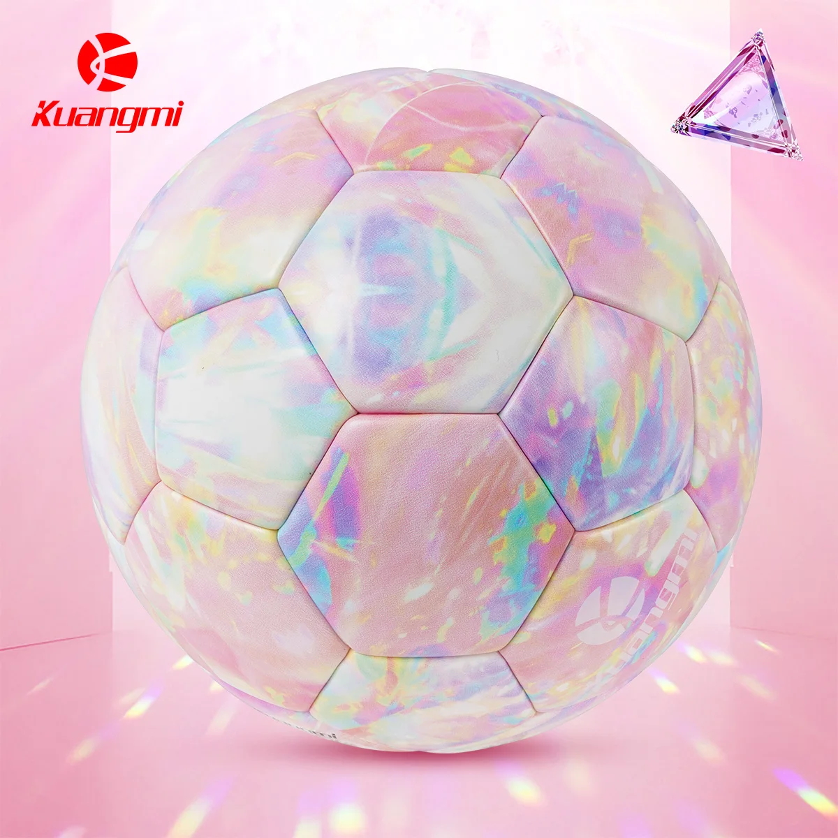 Kuangmi Diamond Color Soccer Ball Official Size 5 Team Match PU Leather Football Outdoor Indoor Game Training Men Women