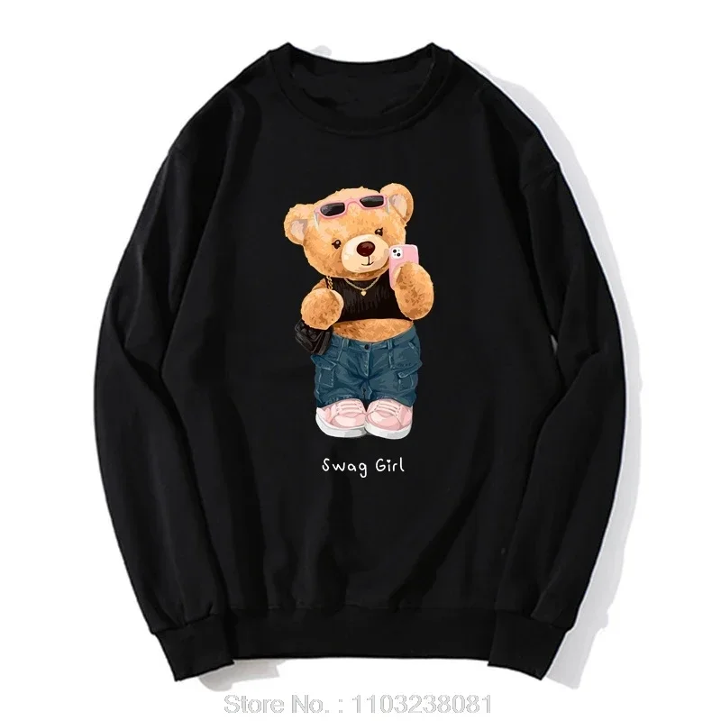 Tennis Teddy cartoon bear Hoodie Cotton sweatshirt funny print women oversized streetwear unisex fashion tops pullover clothing