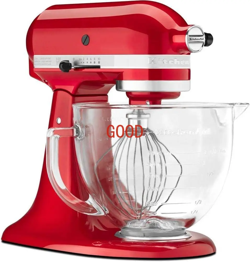 5-Quart Stand Mixer Glass Bowl Candy Apple Red Chef's Whisk, Flat Mixing Paddle, Dough Hook,