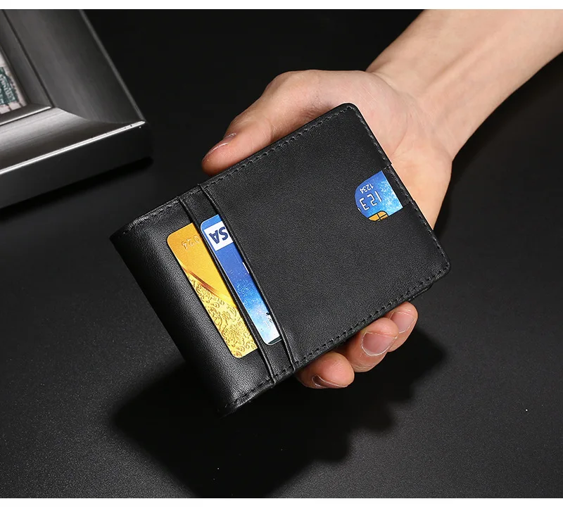 Men Wallet Slim Bifold Genuine Leather Male Thin Wallets with Airtag Case Minimalist Money Clip Credit Card Holder Purse