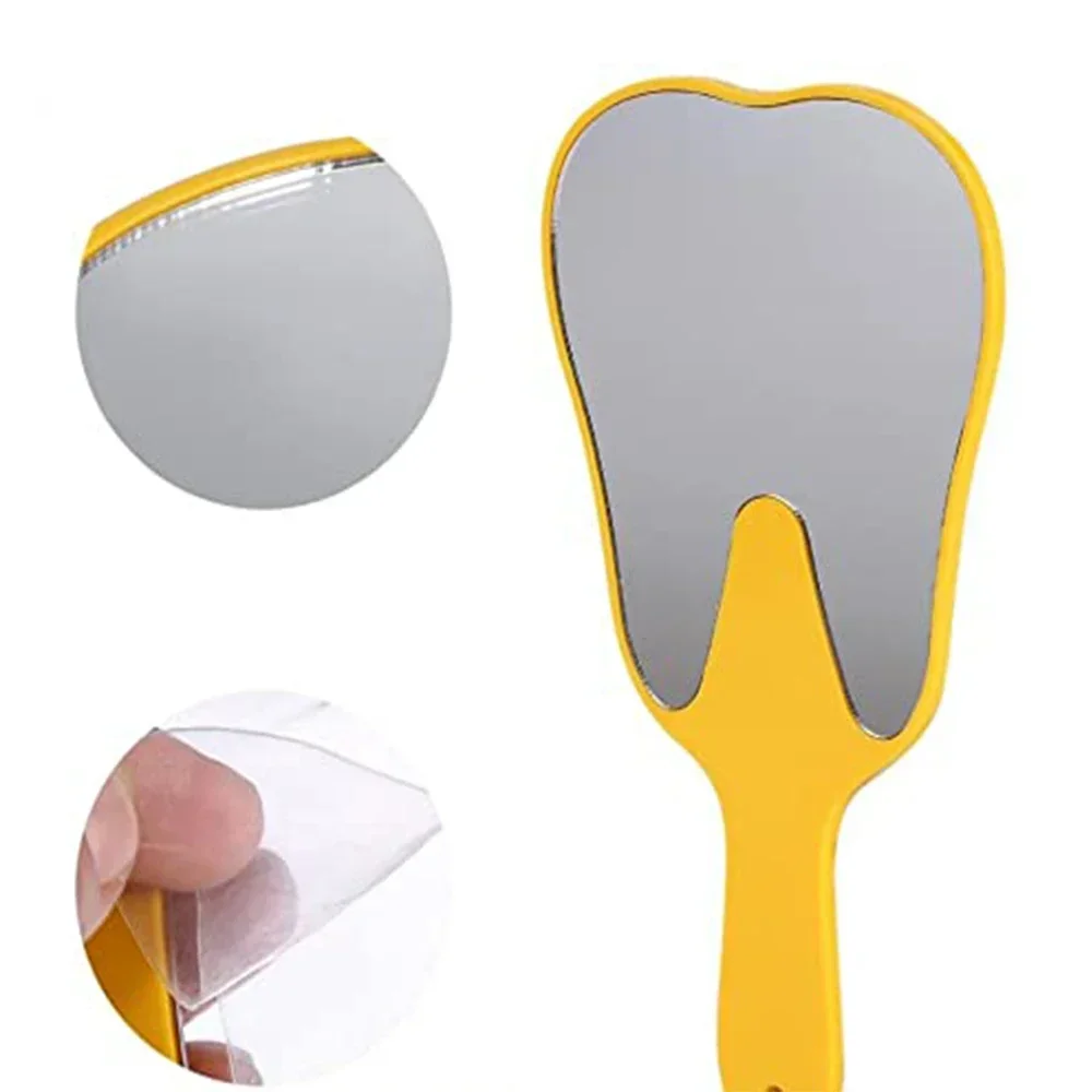 AG 1 Pieces Tooth Shaped Handheld Mirror Cute Makeup Mirror Hand Held Plastic Dental Mirrors with Handle Colorful