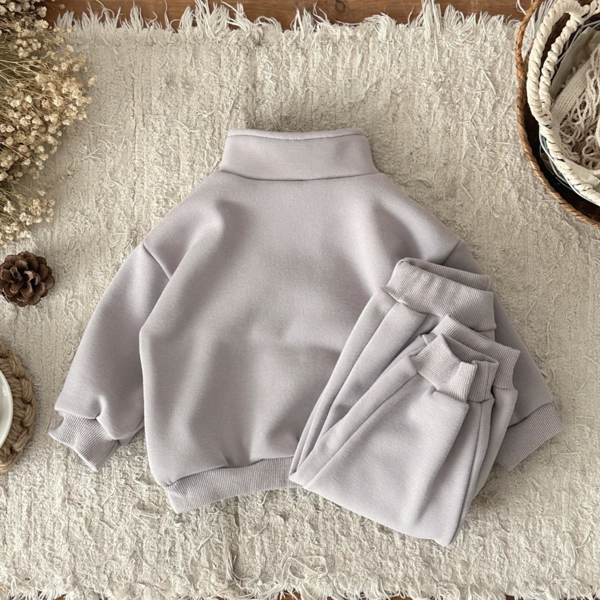 طفل رضيع بسيط الصلبة طويلة الأكمام البلوز + السراويل الرياضية الطويلة الخريف الشتاء ملابس الأطفال الحرارية 0-3 سنوات #6