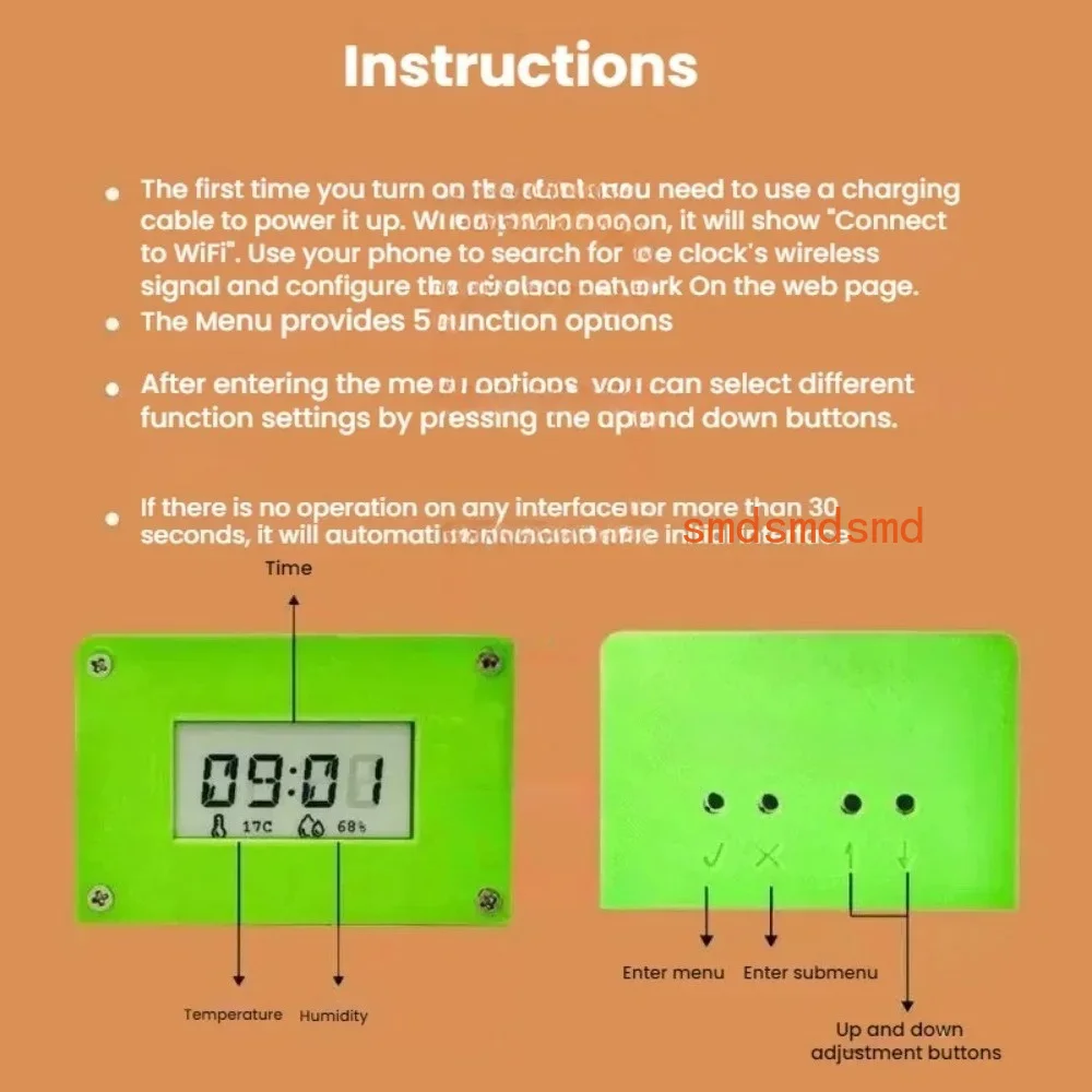 Personalized Creative Ink Screen Temperature And Humidity Electronic Clock Bedside Alarm Clock