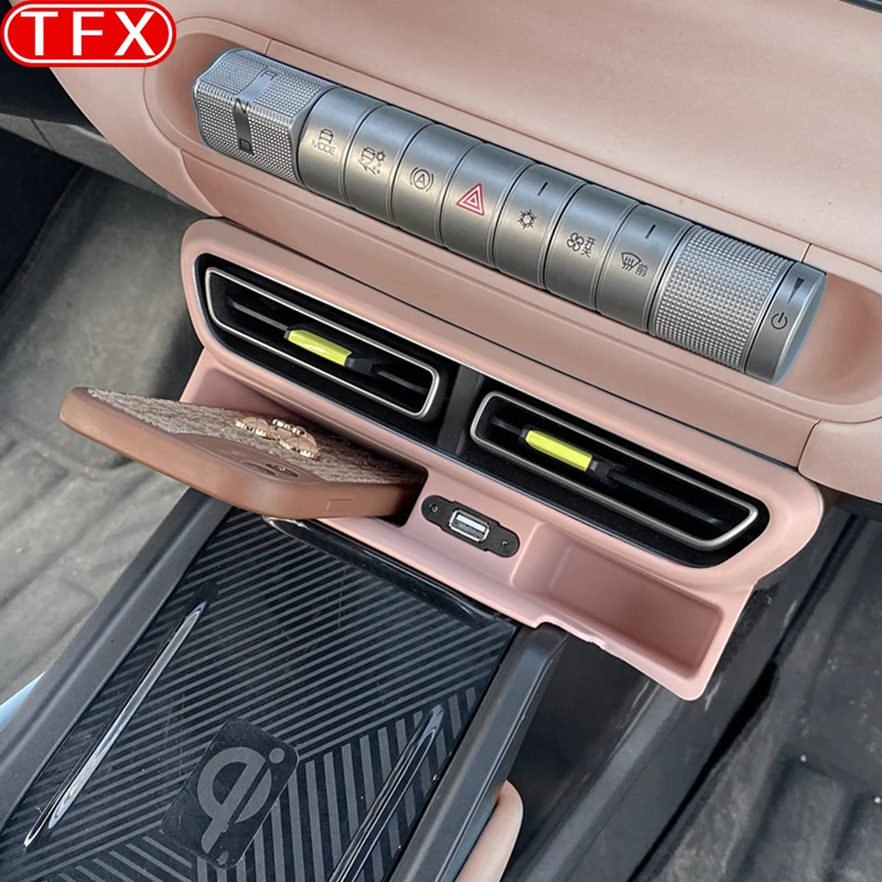 

For BYD Seagull Dolphin Mini 2024 Car Air Conditioning Vent Lower Storage Box Central Control Storage Bag Cup Holder Accessories