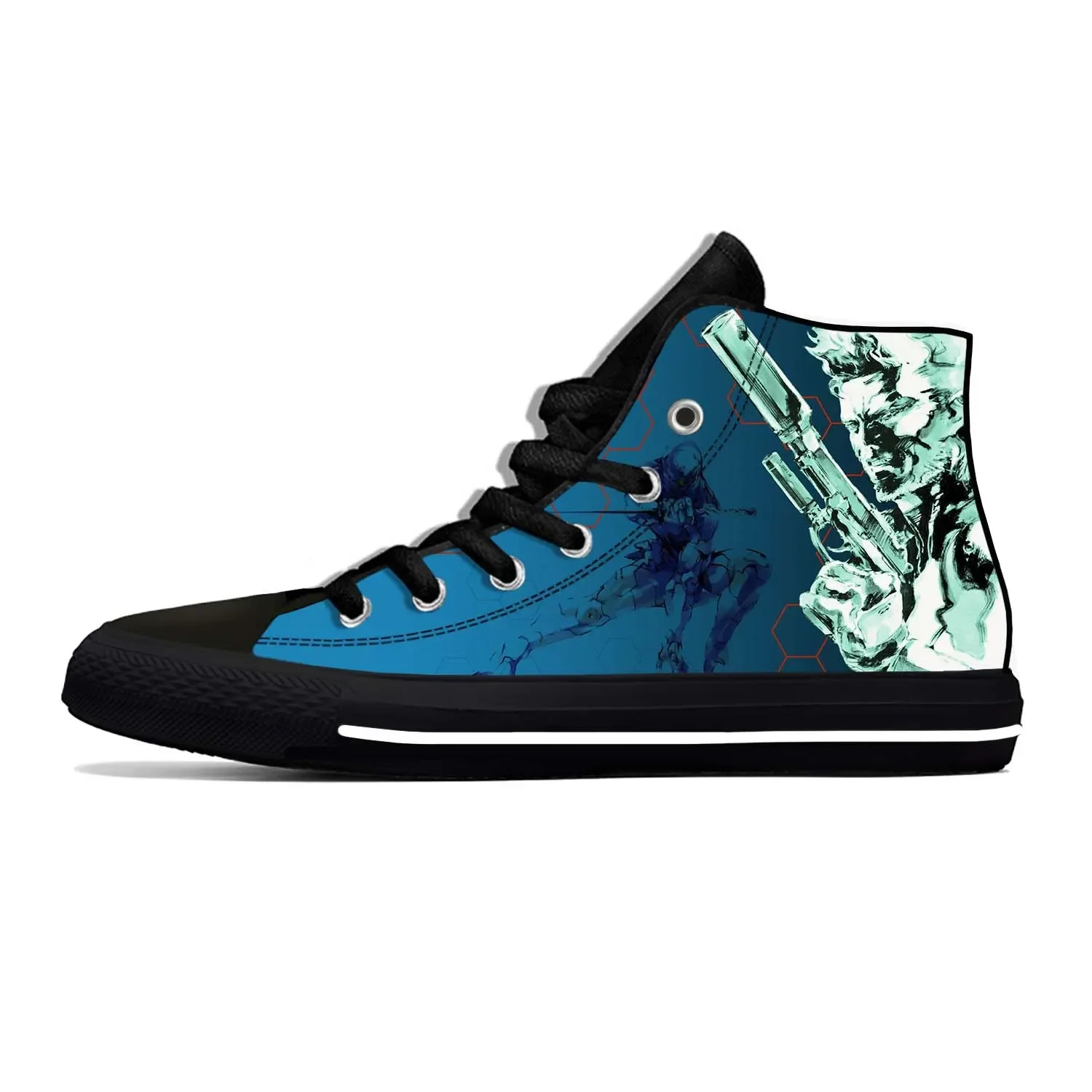 Summer Hot Anime Cartoon Game Metal Gear Solid Funny Casual Shoes High Top scarpe da tavola leggere Sneakers da uomo traspiranti da donna