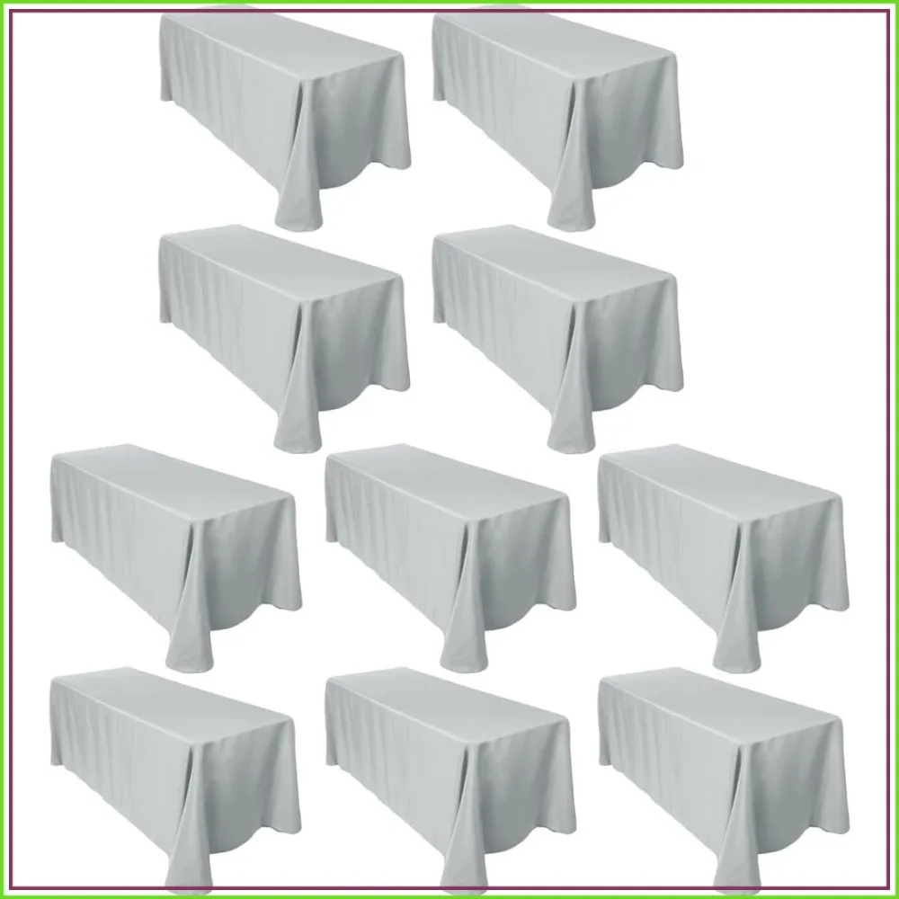 10 Pack Rectangular Tablecloths 90x132 Inch Polyester Rounded Corners Grey Silver for Wedding Party
