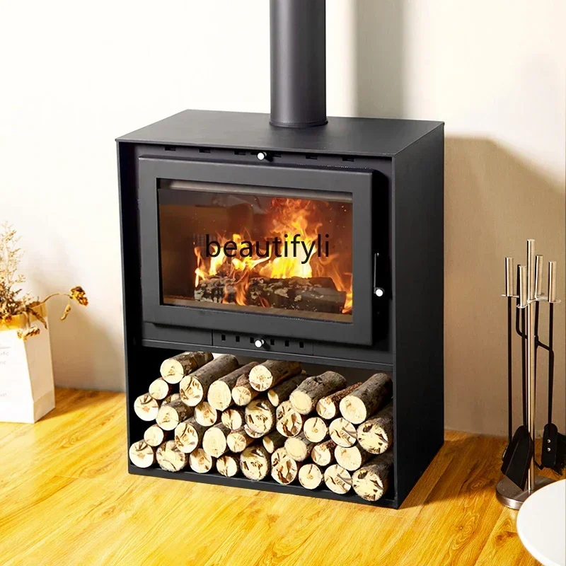 Real fire wood heating firewood fireplace living room B & B rural heating cast iron independent